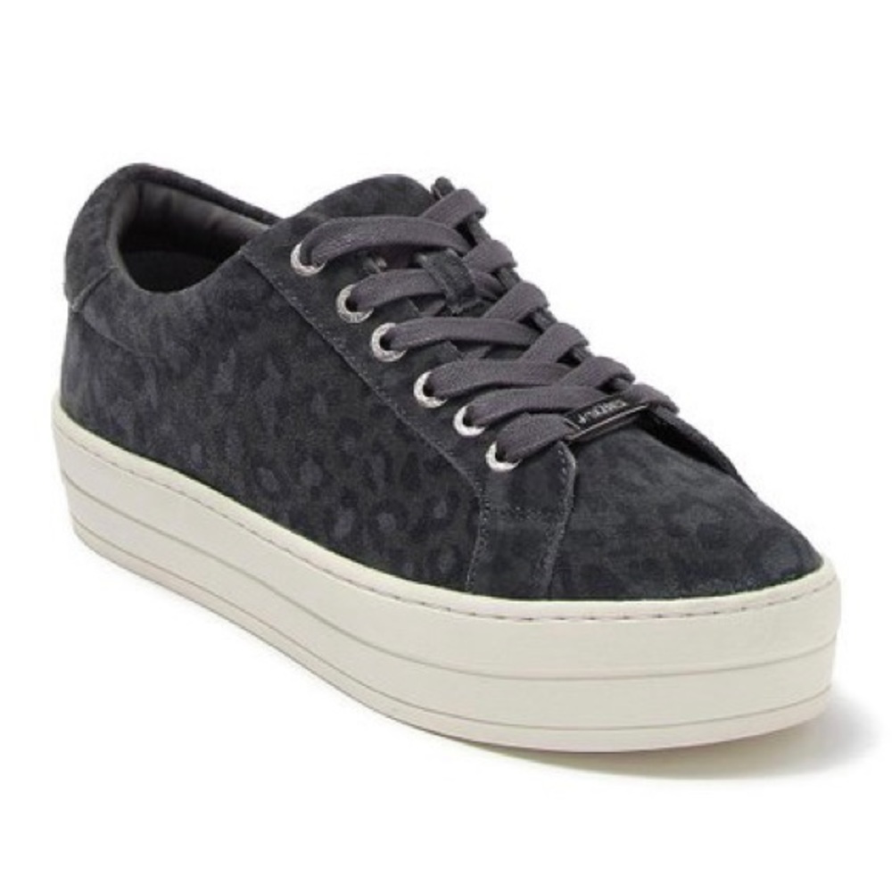 J/Slides Gray Leopard Print Hilton Suede Platform Sneaker